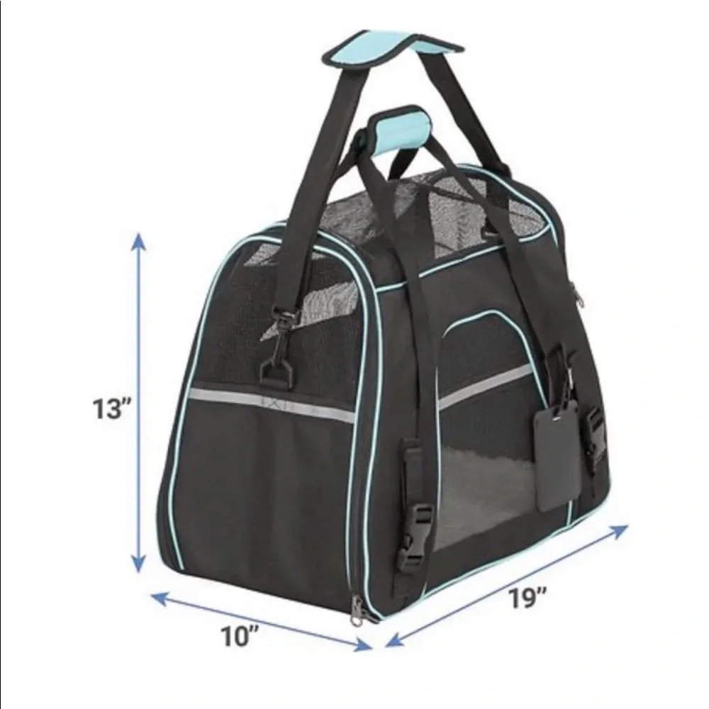 Frisco Basic Pet Carrier Bag Black with Turquoise Trim Black Sz. Med-Lg